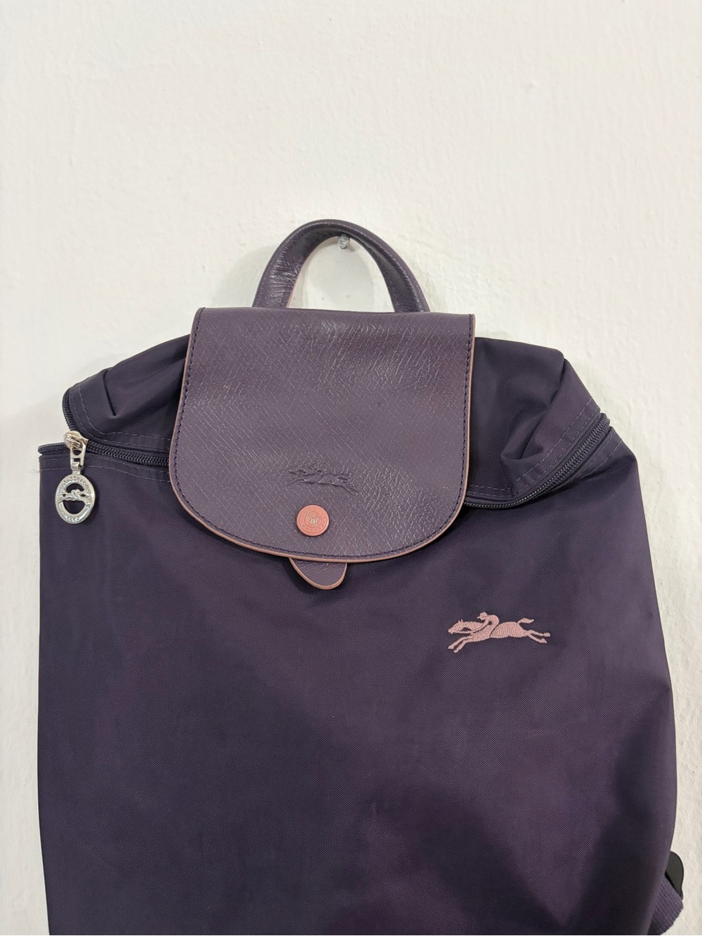 Longchamp Le Pliage Club Backpack Purple Nylon Leather Trim Small Bag L1699619 - Picture 2 of 10